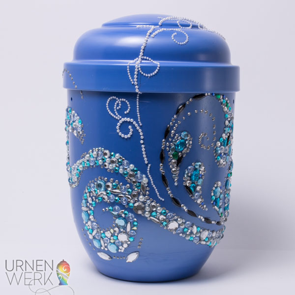 Bio Urne "Wave" mit Wellen aus Strasssteinen - mehrfarbig - Urne Wellenansicht der Strasssteine zweite Seite