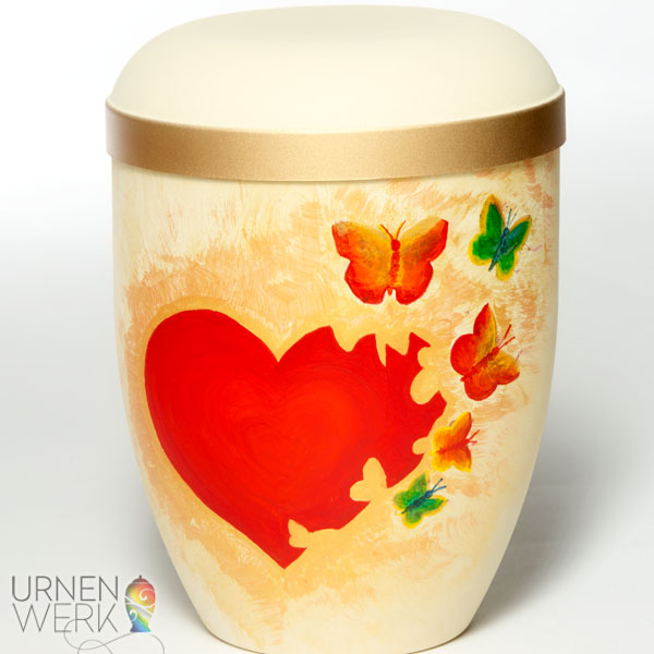 Bio Urne "Lovely Butterfly" für Schmetterlingsfans - Urnenwerk - Metamorphose Urne vom Herz zum Schmetterling