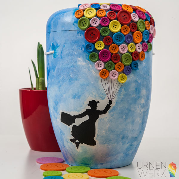 Urne Mary Poppins mit Luftballons und Deko -Urnenwerk - Individu