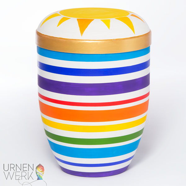 Bio Grafikurne "Stripes" für Designliebhaber - Urnenwerk - Indiv Designurne Stripes in den Farben eines Regenbogen